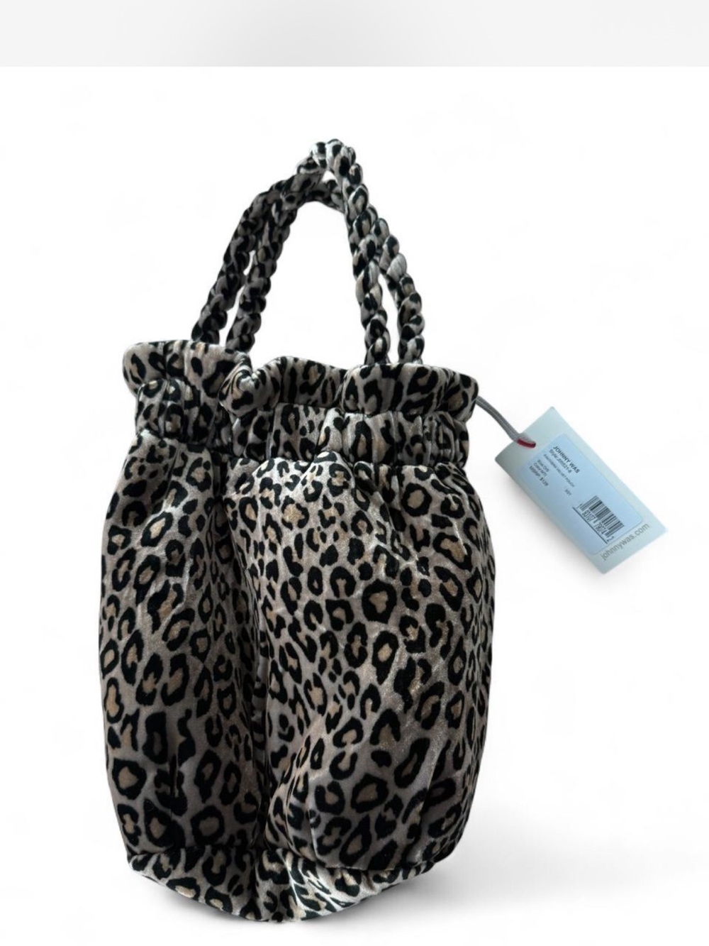 Johnny Was Leopard Print Drawstring Tote Bag in Beige and Black